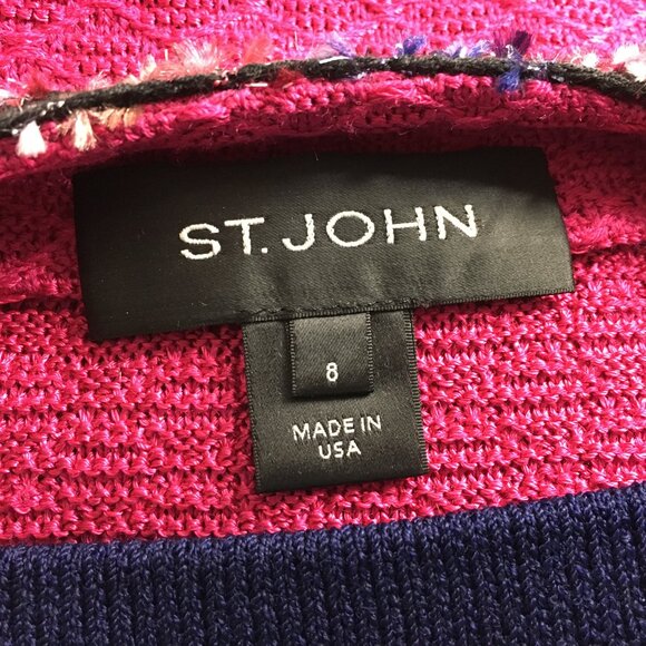 BEAUTIFUL st john knit pink blue multi jacket skirt suit size 8 - Picture 11 of 11